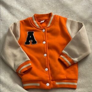 Orange Varsity Jacket with Cream Sleeves